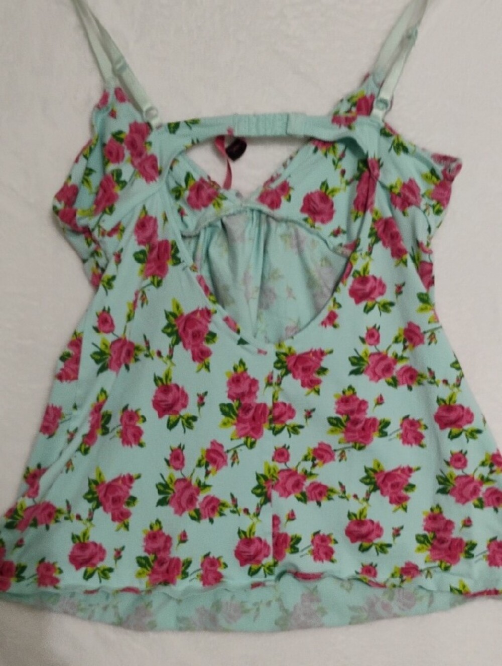 Betsey Johnson Mint Floral Spaghetti Strap Camisole with Pink Roses - Picture 6 of 7